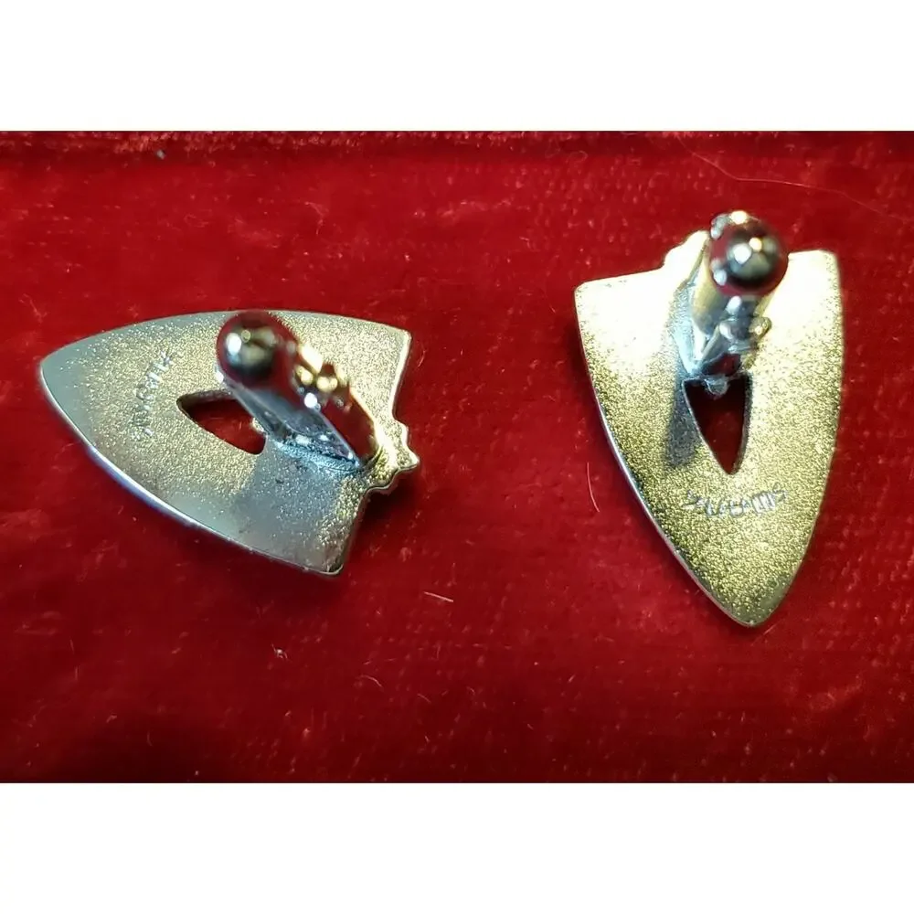 Swank‎ Cuff Links Silver Arrow with Blue Rhinestones- Mid-century Gift cl-